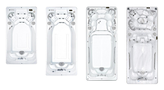 Protitočni plavalni bazeni različnih dimenzij.